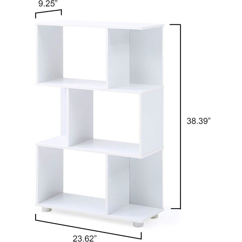White 3 - Shelf Staggered Bookcase, Storing Electronics, Books, Decor, American Wood Bookcase Easy Assembly