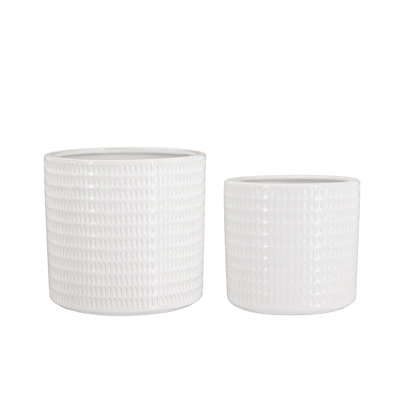 S/2 Textured White Ceramic Planters L:D7x6.7" S:D6x5.5"