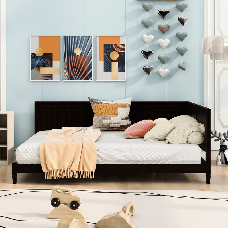 Lit de jour double, style Mid-Century moderne, structure en bois, accoudoirs et lit de jour, taille classique avec, Espresso