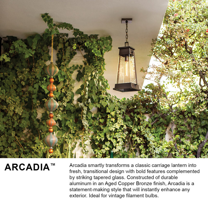 Arcadia Aged Copper Bronze 1 -Bulb 19.25" H Outdoor Hanging Lantern