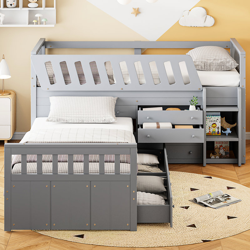 Lit mezzanine simple et lit plateforme gris - Assemblage requis mais support facile jusqu'à 250 lb, Gris