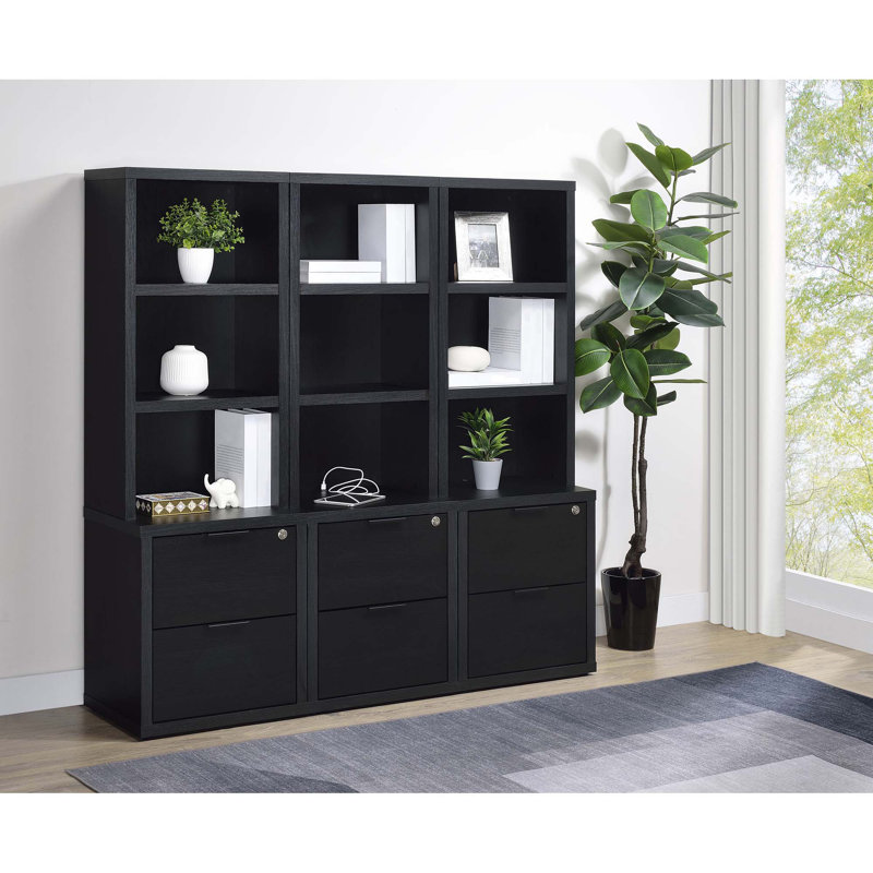 Geary Black 3-Piece Wall Unit Bookcase Set With USB, Black