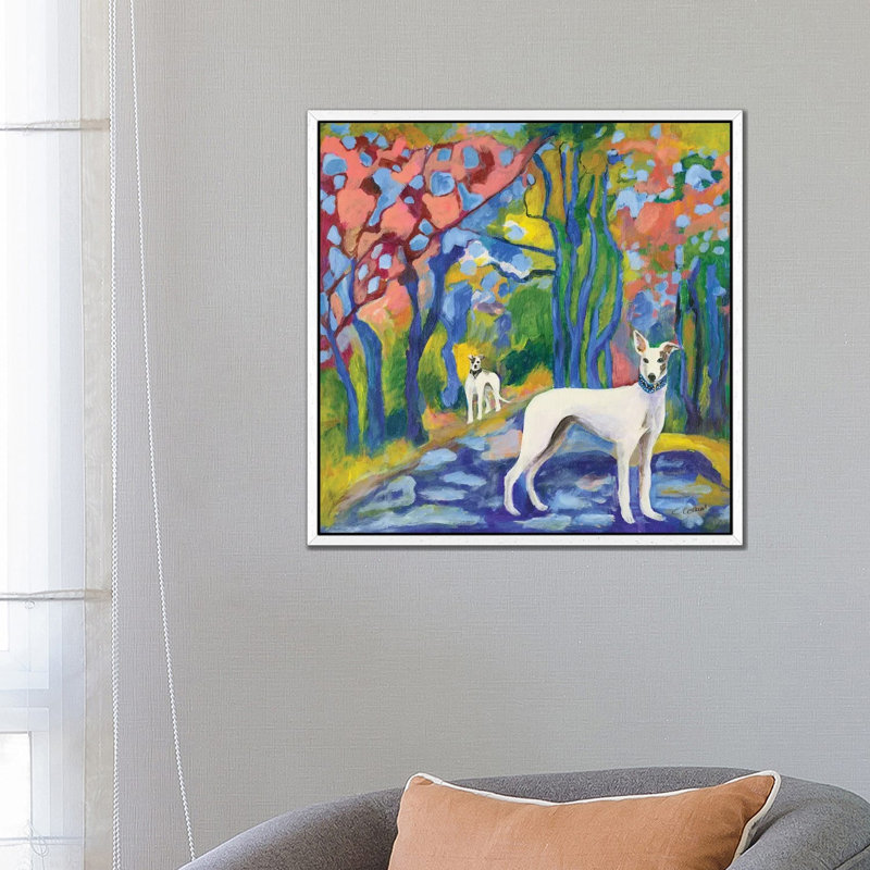 Greyhound Stroll by Connie Collum - Painting on Canvas, 66.04 cm H x 66.04 cm W, White Framed