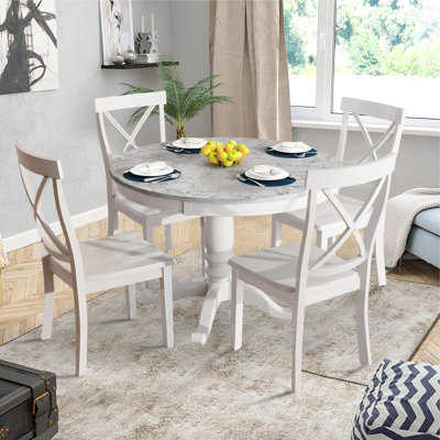 5-Piece Dining Set For 4 Persons, Kitchen Room Solid Wood Table With 4 Chairs For Home Breakfast Lunch Dinner Living Space,Faux Marble -  Longshore Tides, FF9D51F6F58D4B4E8E276B235E703D80