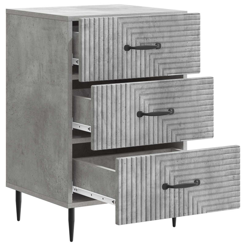43cm W Manufactured Wood Bedside Table, Concrete Grey