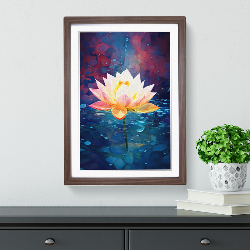 Lotus Flower Modern - Single Picture Frame Print on Wood, Walnut Framed, 34cm H x 25cm W x 2cm D