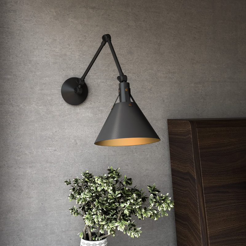 Matte Black Metal Dimmable Swing Arm Wall Sconce