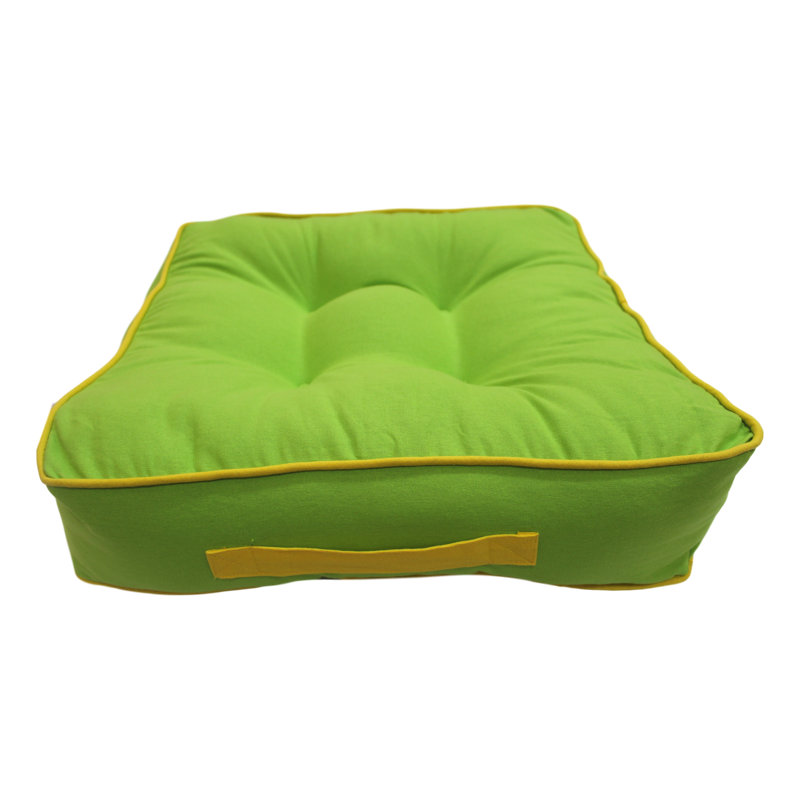 Tom Indoor / Outdoor Grey Square Floor Cushion, Lime Green