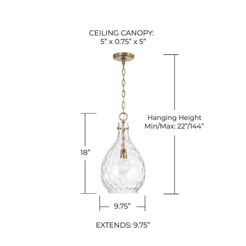 1 - Light Teardrop Pendant, Brass