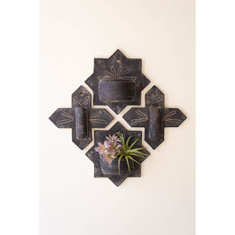  Ensemble de 4 jardinières décoratives en argile noire H 21 po