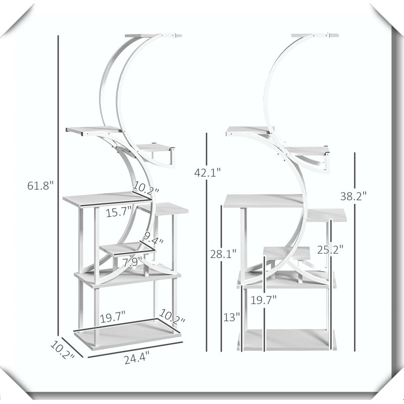 S-Shaped Plant Stand 8 Tier Corner Rack Multi-Purpose Display Shelf, Blanc