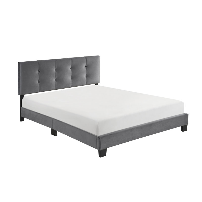 Grand lit plateforme avec tête de lit à hauteur ajustable - Structure de lit capitonnée en velours capitonné gris foncé, aucun sommier nécessaire