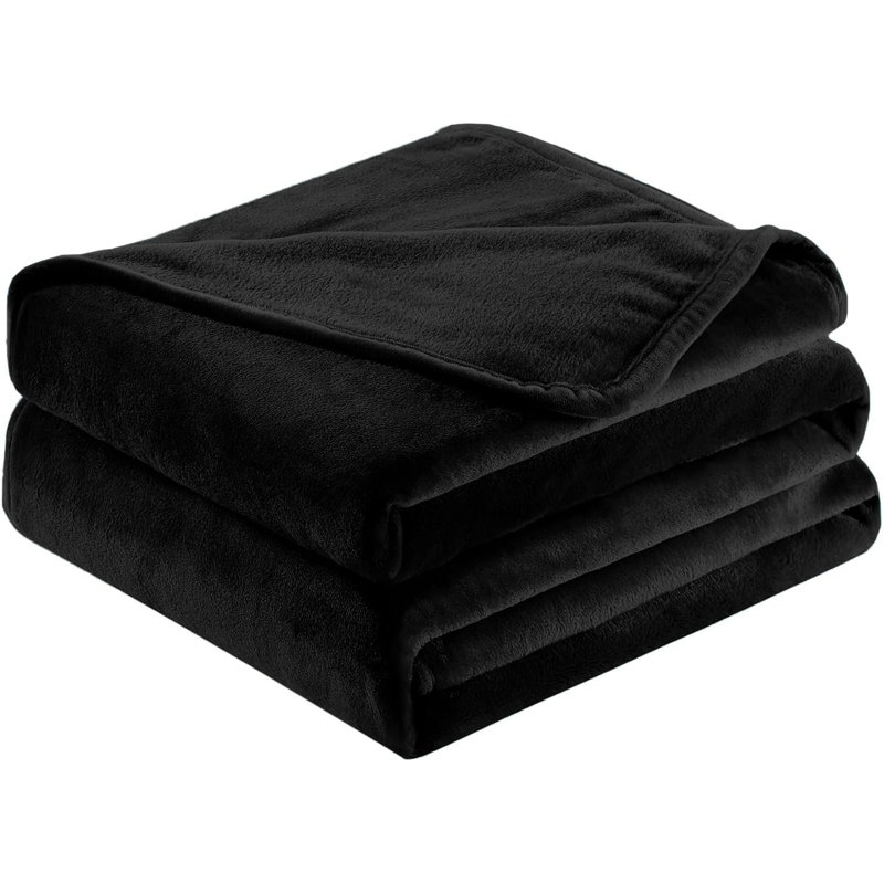 Abiram Plain Weave / Muslin Throw Blanket, 200cm x 150cm, Black