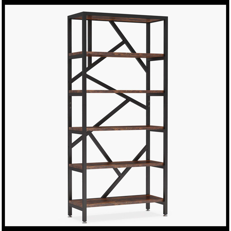 71" Bookshelf, Industrial Etagere Bookcase 6 Shelf Display Rack