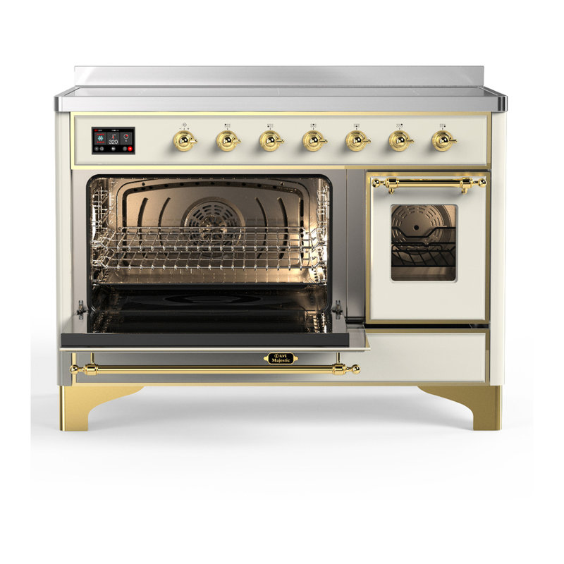 Majestic III Series 48 Inch Induction Range with 6 Induction Elements in Matte Graphite (Brass Trim), Brass, Antique White
