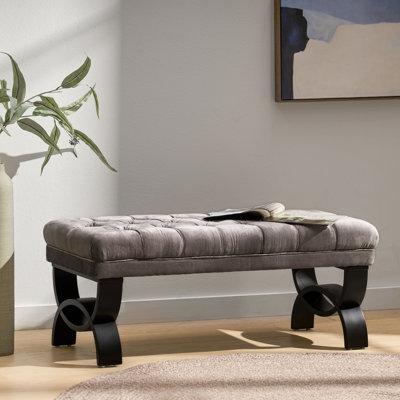 Banc de hall d'entrée rembourré capitonné avec pieds en bois courbés, siège élégant pour le salon ou la chambre à coucher
