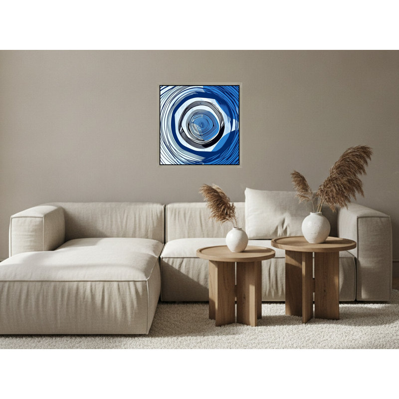 «Blue and White Spiral Abstraction», art mural sur toile encadrée, 24" H x 24" W, Silver