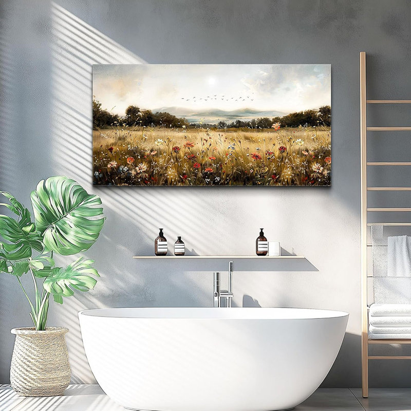 Canvas Wall Art For Kitchen Dining Room Vintage Decor, Lawn Paintings With Flowers Wall Decor Prints Home Office Living Room Bedroom Decoration Home Decor, Can Be Hung Directly 20 "X 40"