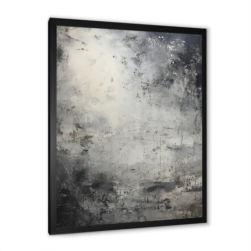 Minimalisme gris, surface lunaire 4 - Tachisme, art mural, Cadre simple noir, H 20 po x l 12 po x P 1 po