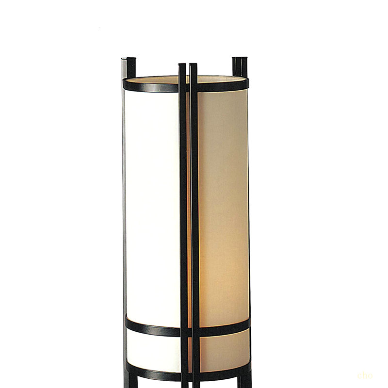 24" Tall Steel Table Lamp, Linen Shade, Japanese Style