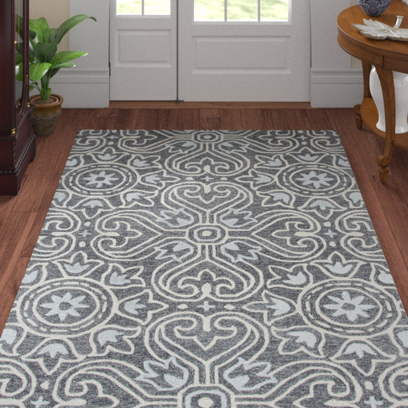 Tapis gris en laine touffeté à la main Claudelle, Rectangle 5 pi x 8 pi