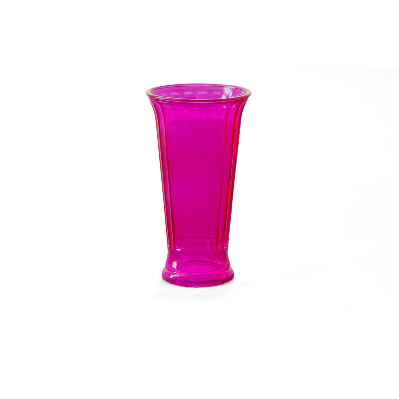 Vase en verre nervuré rose, H 5 po x l 5 po x P 5 po, Rose