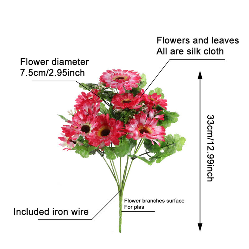 2 paquets de tournesols de fleurs artificielles soyeuses et de bouquets de fleurs, Rouge