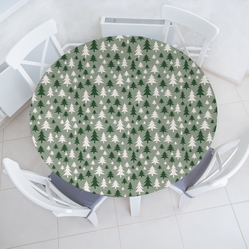 East Urban Home Christmas Fitted Round Tablecloth Reseda Green Green, 64.17" Round