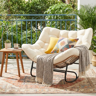 Oversized Outdoor Rocking Papasan Chair with 6" Thick Cushion