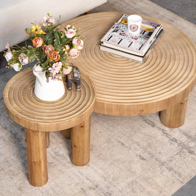 Table basse ronde en bois massif rétro Burlywood