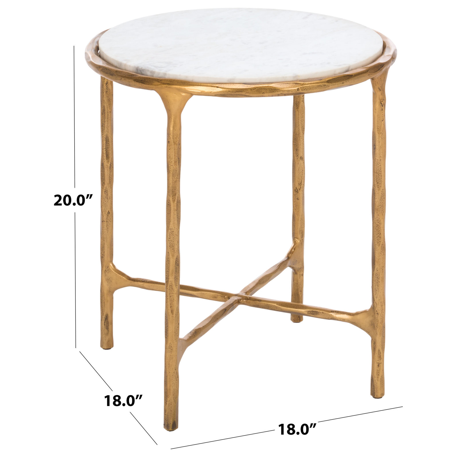 Evelynn Glass Cross Legs End Table, Brass, White Marble