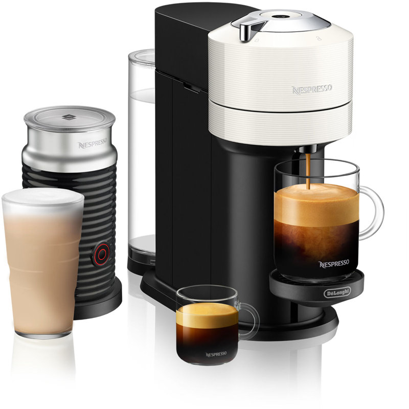 Nespresso Vertuo Next Coffee Pod Machine with Aeroccino Milk Frother by De'Longhi, White/Black