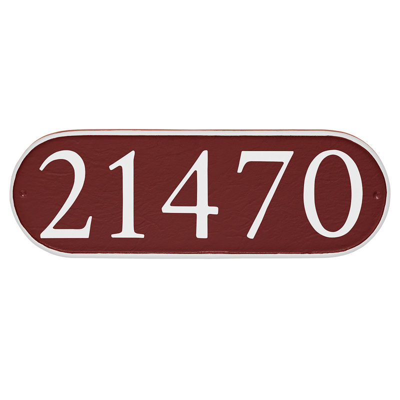Plaque d’adresse murale 1 ligne allongée serif, Rouge / blanc, Oui