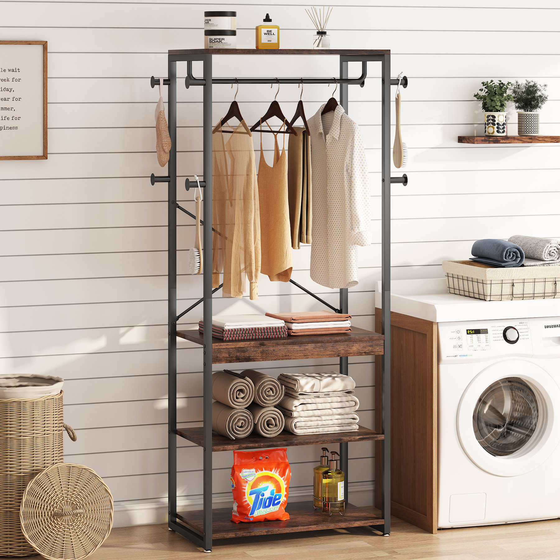 5-Tier Wood Over The Washer and Dryer Storage Shelf- Laundry Room  Organization