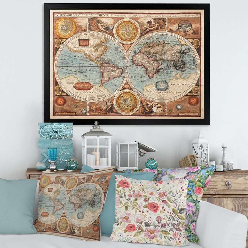 " Ancient Map Of The World VIII " by Designart, Black, 16" H x 32" W x 1" D