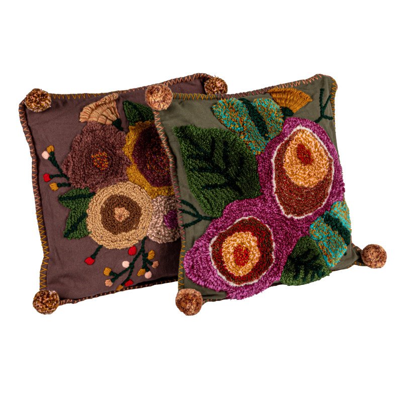 Embroidered Floral Cotton Pillows