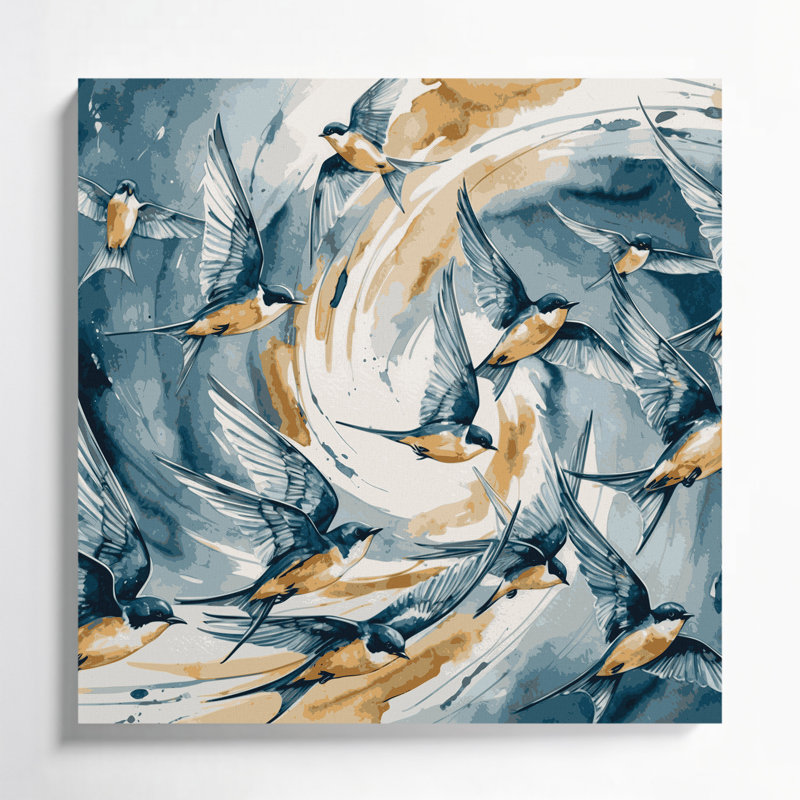 Birds Tree Swallow Beige Canvas Wall Art, 16" H x 16" W