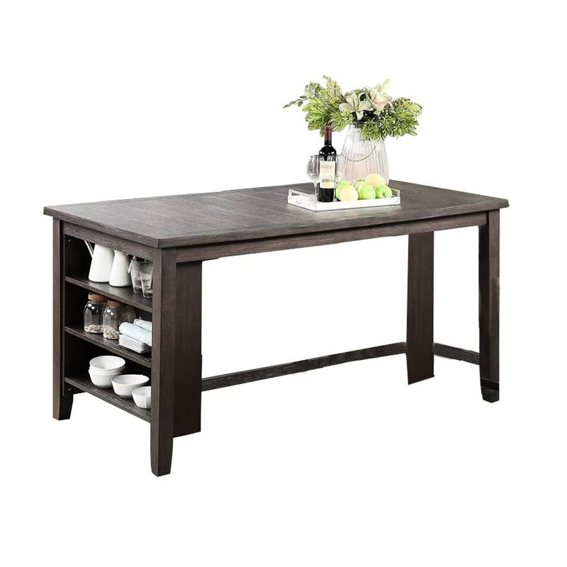 Table de salle à manger à hauteur de comptoir moderne en bois massif avec rangement de cuisine rustique efficace, Espresso