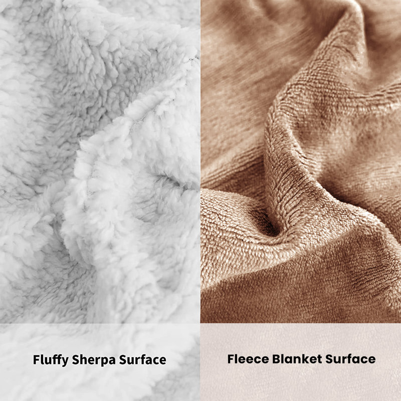 Soza Sherpa Fleece Dual Sided Fur Thick Reversible Blanket Throw, Camel, W150 x L200cm