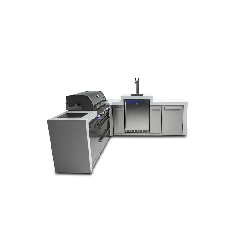 Mont Alpi 6-Burner 90 Degree Corner Deluxe Stainless Steel Island BBQ Grill + Kegerator Refrigerator
