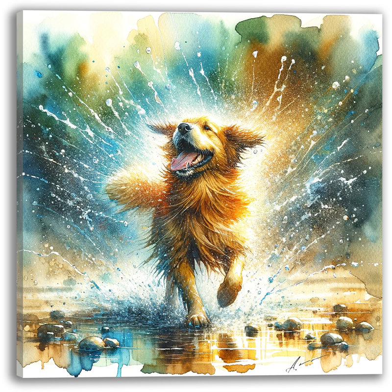 "Splash Of Joy - Energetic Dog Watercolor Art" sur toile, H 20 po x l 20 po x P 1,5 po