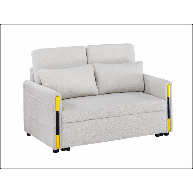 Causeuse-lit en velours de 55,5 po avec conception à double tirette, Beige