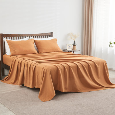 Linen Cotton Flat Sheet(Rust,Queen)