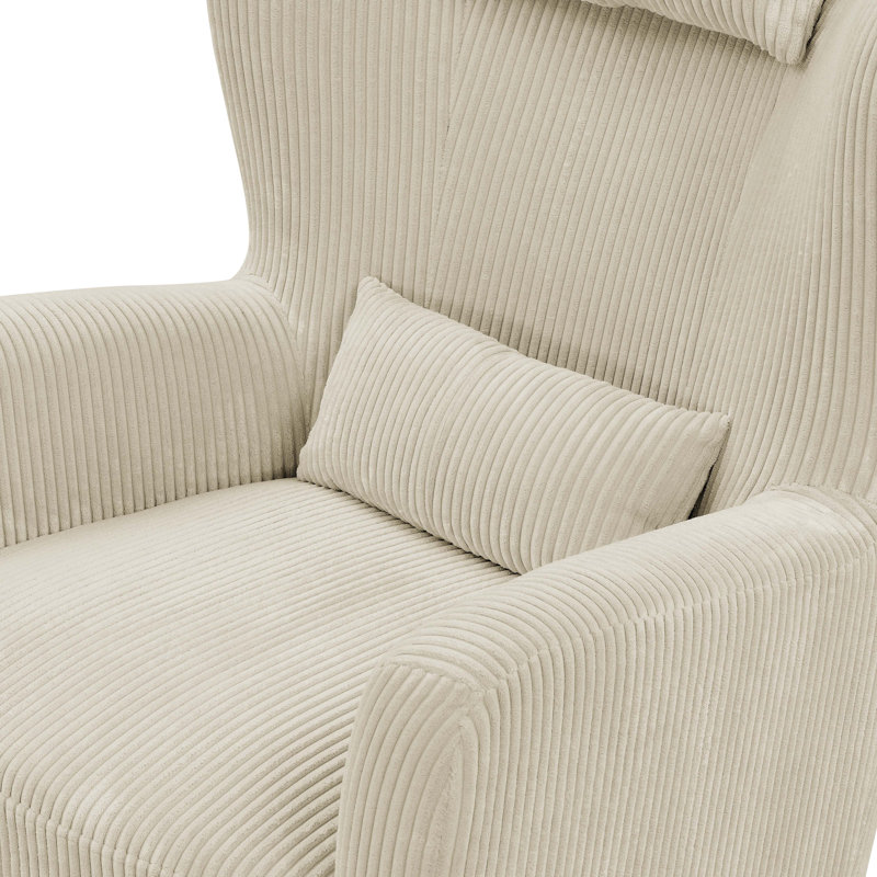 Sudbury Upholstered Swivel Armchair with Ottoman, Beige Corduroy