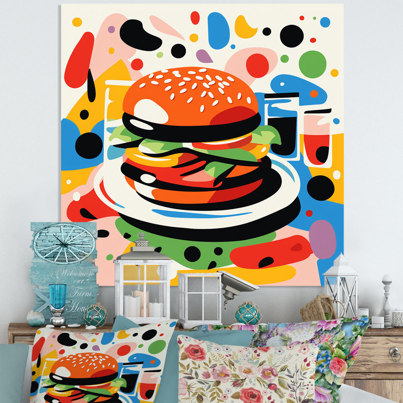 Pop Art Hamburger Brilliance I - Art mural en métal, H 16 po x l 16 po x P 1 po