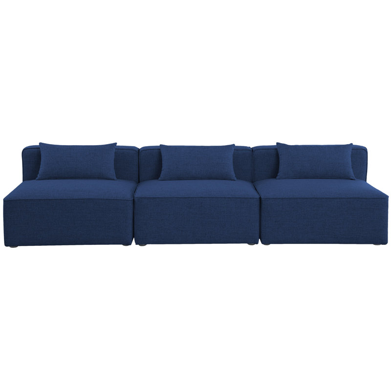 Cube Upholstered 108'' Sofa, Navy Linen Textured Fabric