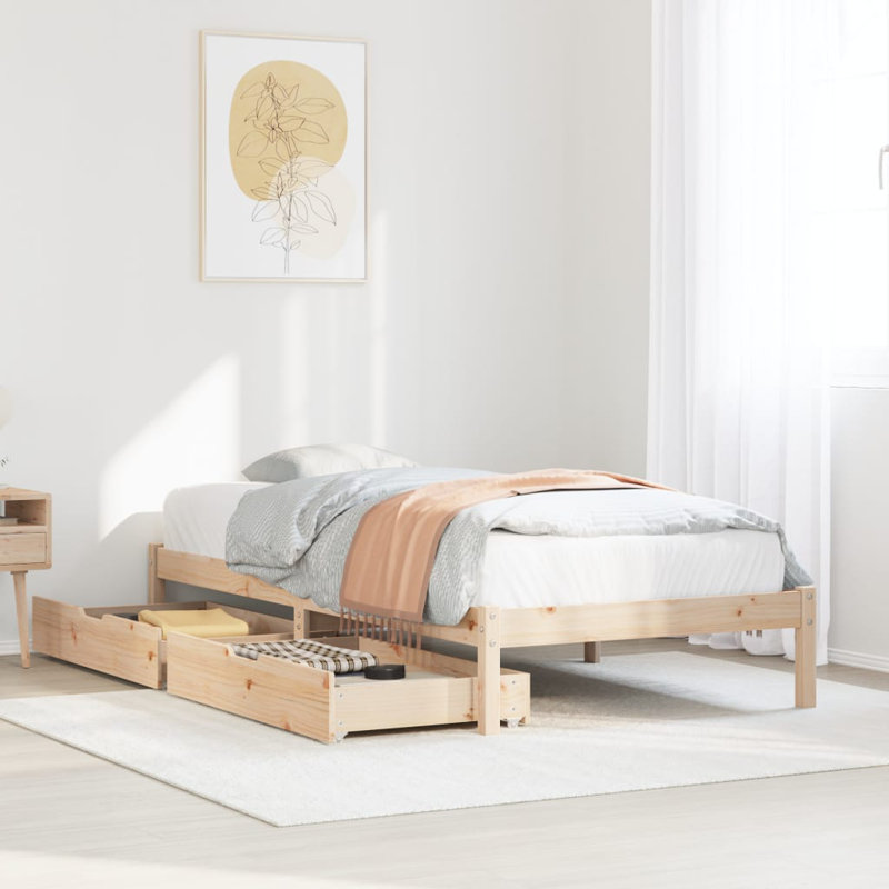 Solid Wood Storage Bed, Small Single (2'6), Brown