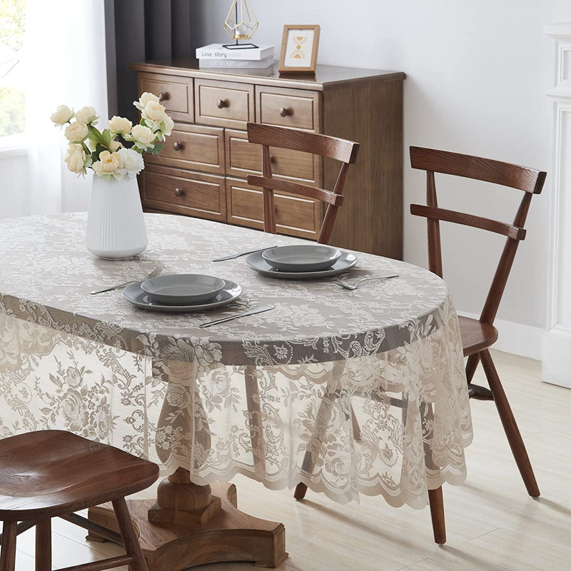 Delmarco Floral Lace Oval Tablecloth, 84" x 60", Gold