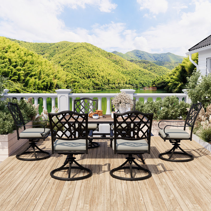 Ensemble repas extérieur pour 6 personnes Ashad, 39,76 po P x 67,72 po L x 28,35 po H, Brun