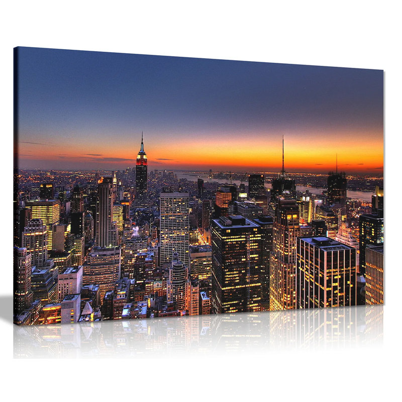 New York At Dusk - Wrapped Canvas Print, 61cm H x 91cm W